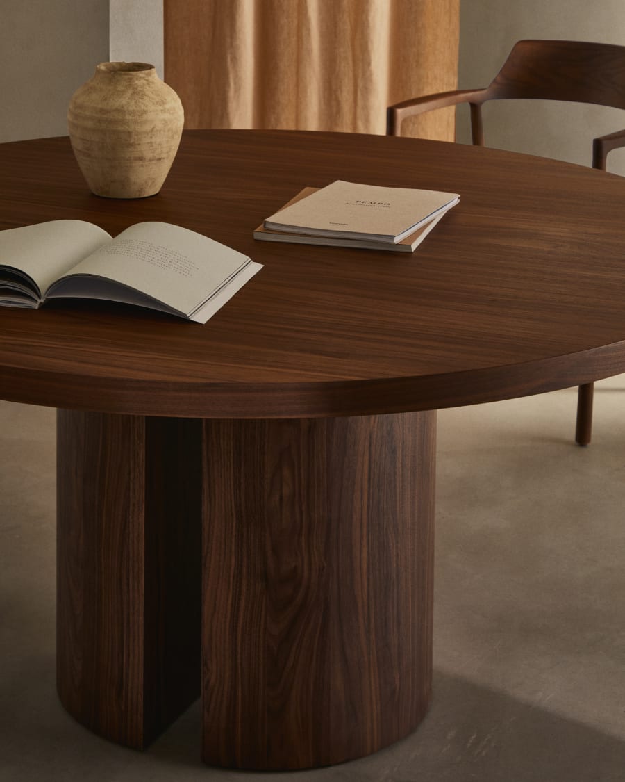 Round Dark Wood Japandi Table