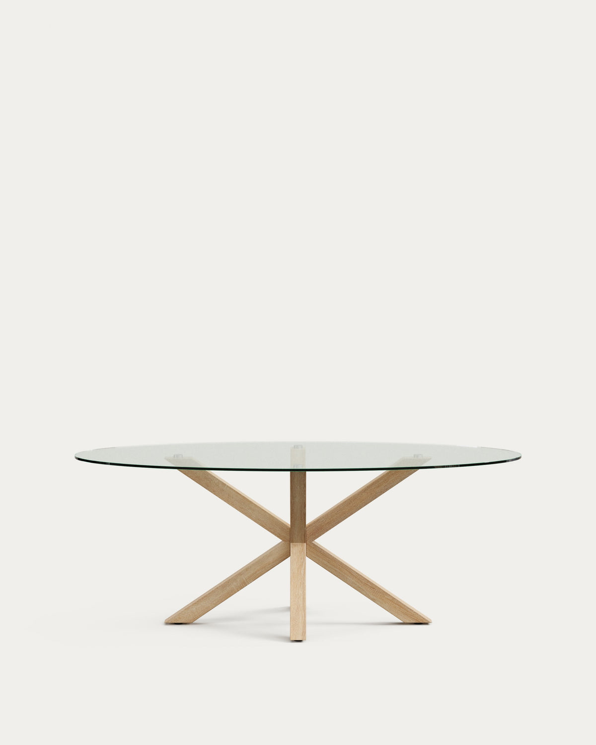Japandi Oval Glass Table with wood-effect steel legs