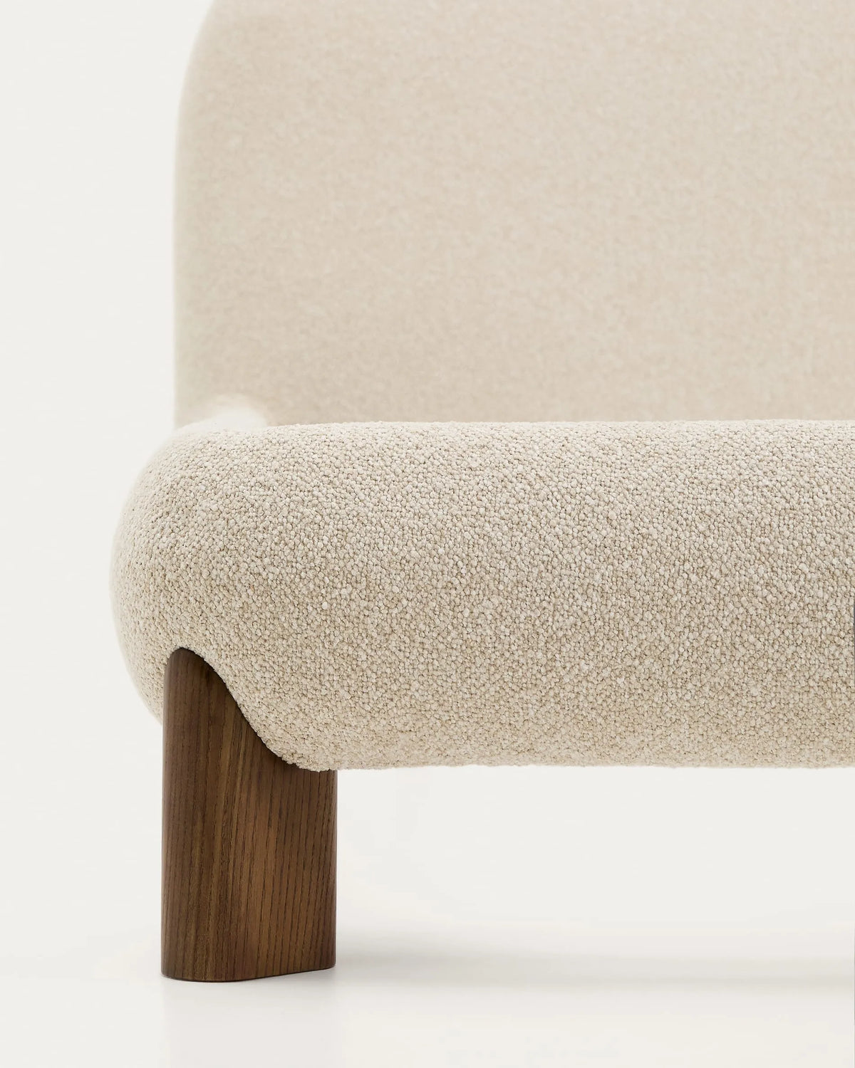 Ecru Bouclé Japandi Bed with Walnut Legs 180x200cm