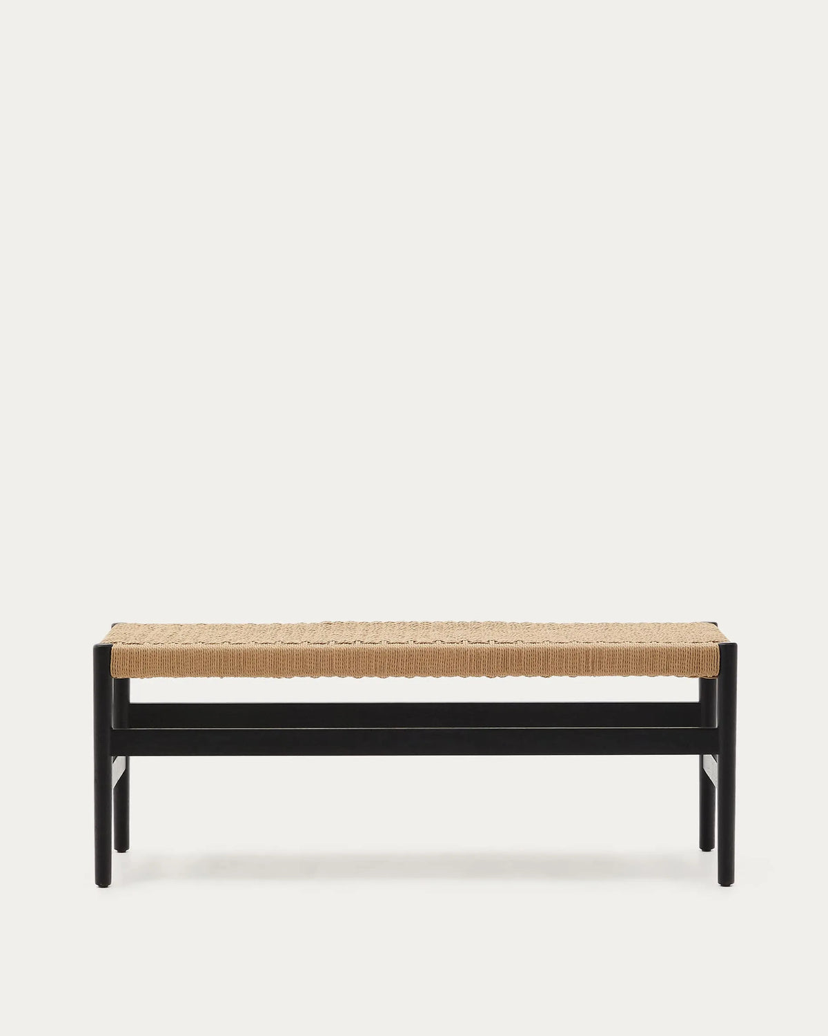 Black Wood Japandi Bench with Woven Cord in solid oak