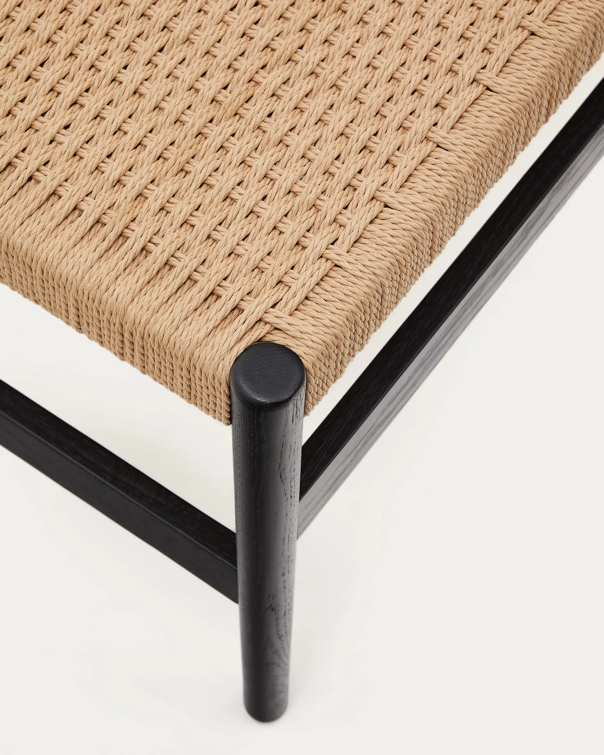 Black Wood Japandi Bench with Woven Cord
