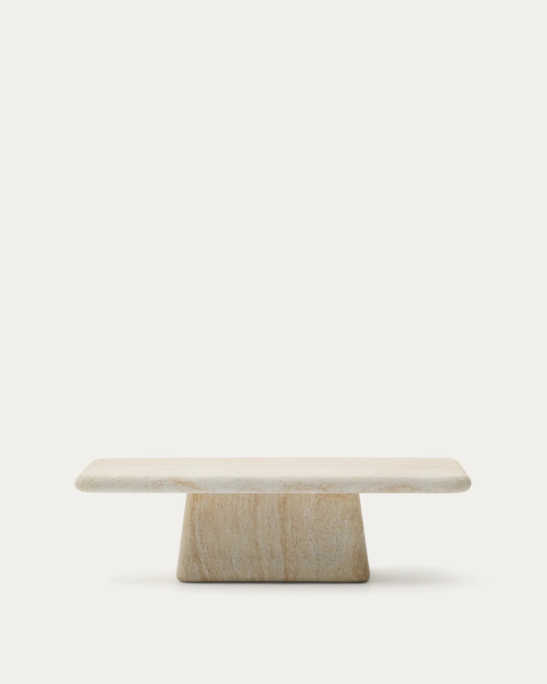 Travertine Rectangular Japandi Coffee Table in cement with travertine effect