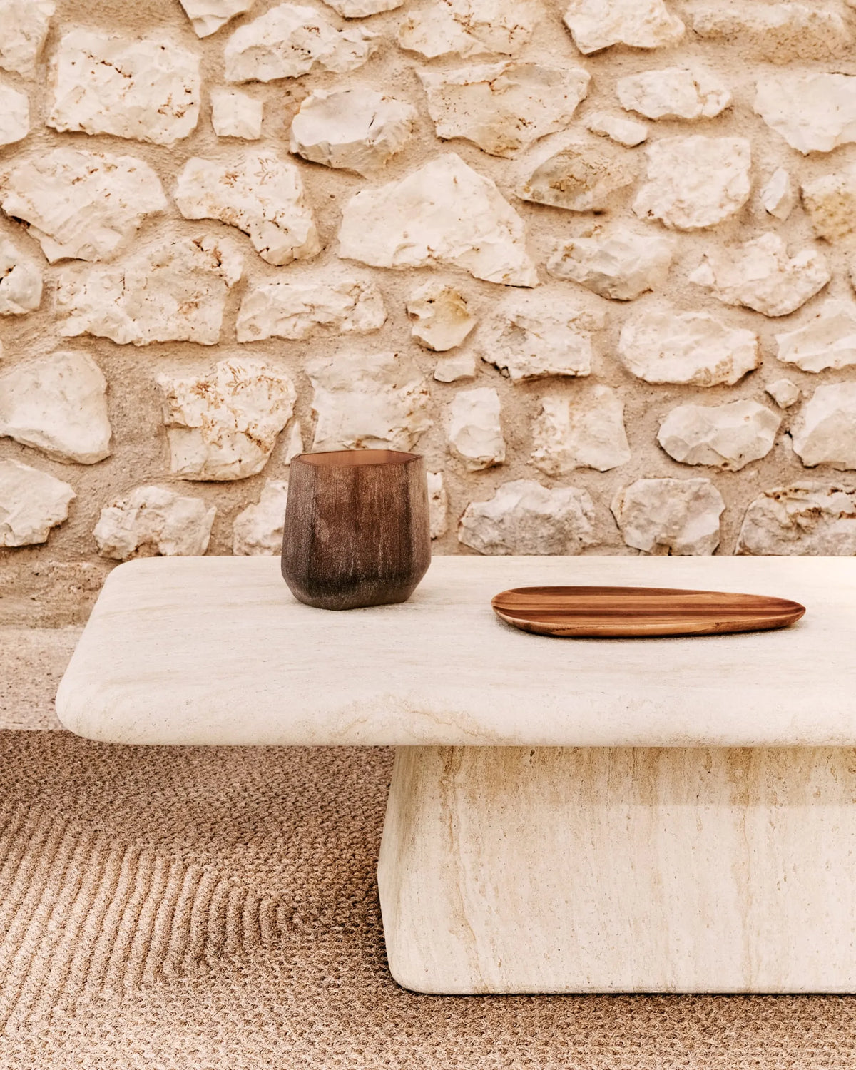 Travertine Rectangular Japandi Coffee Table