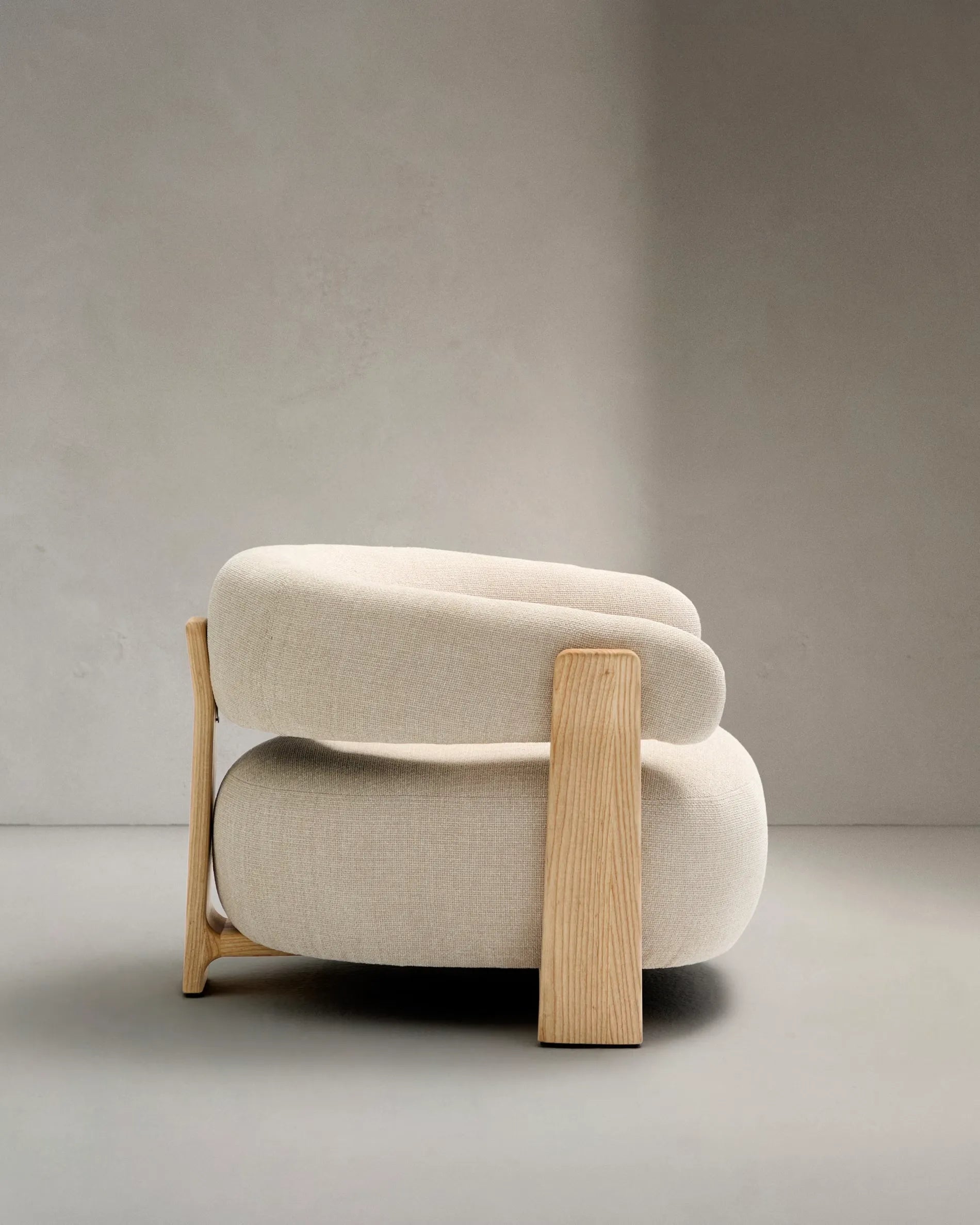 Beige Natural Wood Japandi Armchair