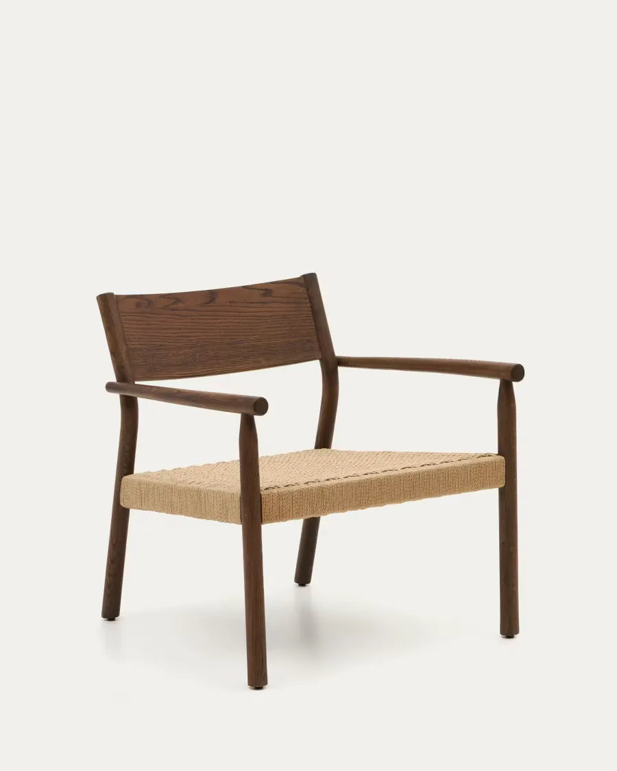 Walnut Oak Japandi Armchair in solid oak with paper rope seat