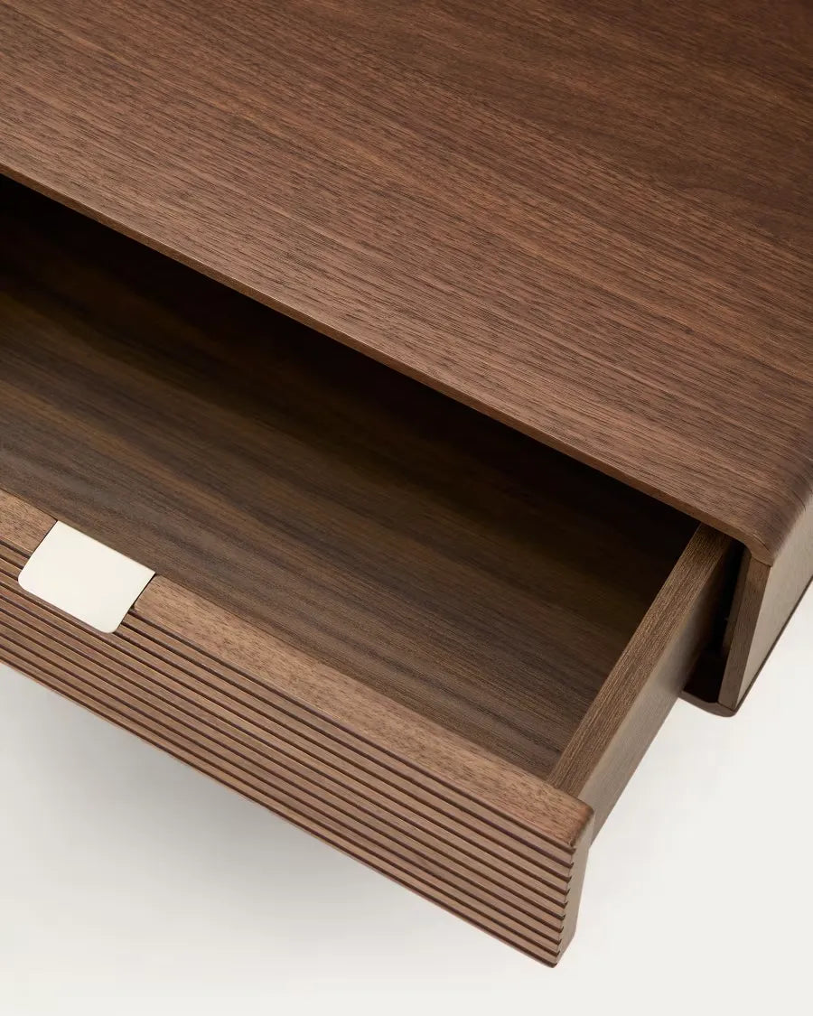 Walnut Veneer Japandi Bed with Tables 180x200cm